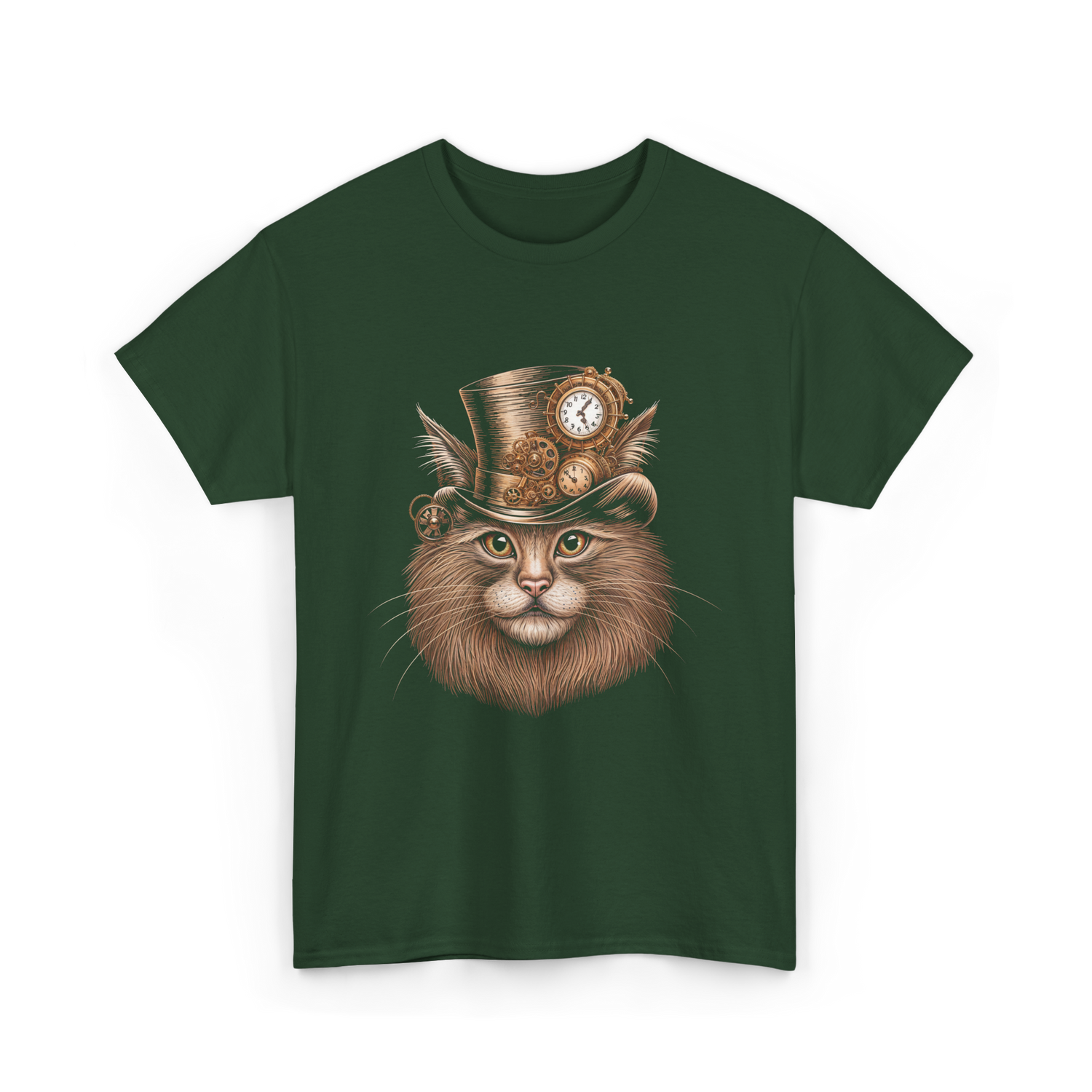 Steampunk Cat Steampunk Art Cat T-Shirt - Forest Green