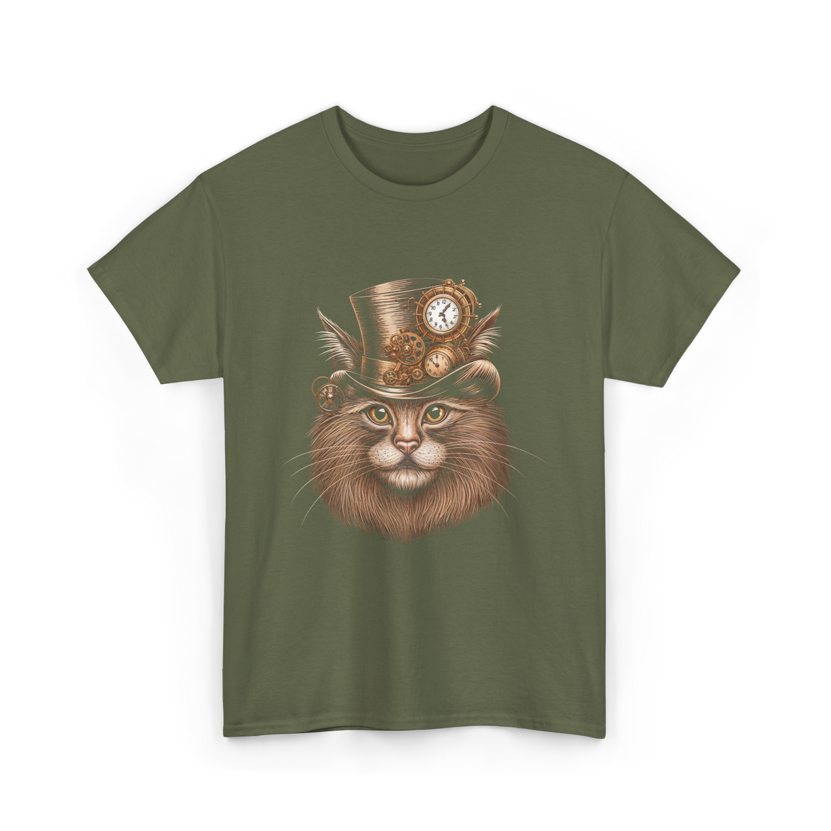 Steampunk Cat Steampunk Art Cat T-Shirt - Military Green