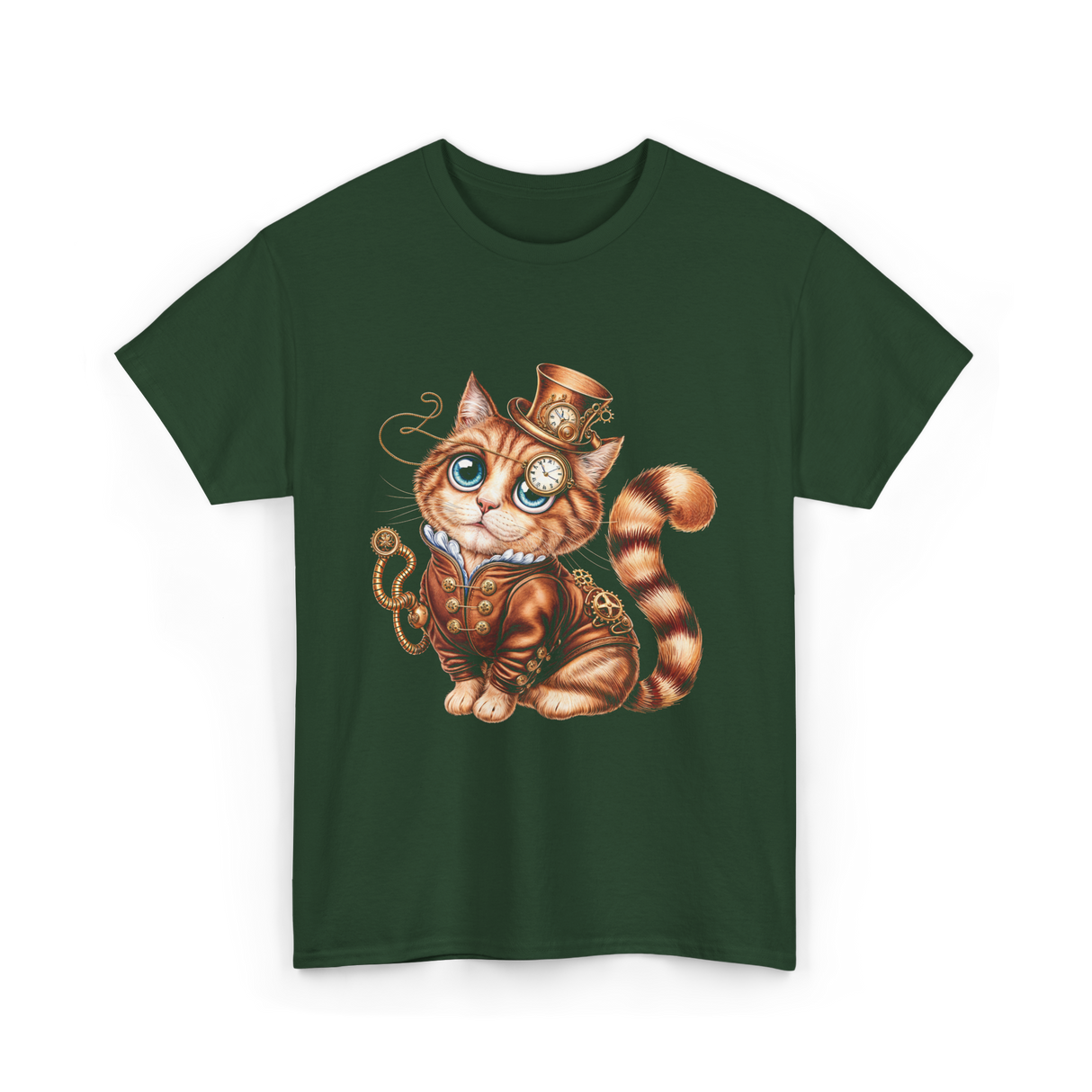 Steampunk Cat Steampunk Kitten T-Shirt - Forest Green