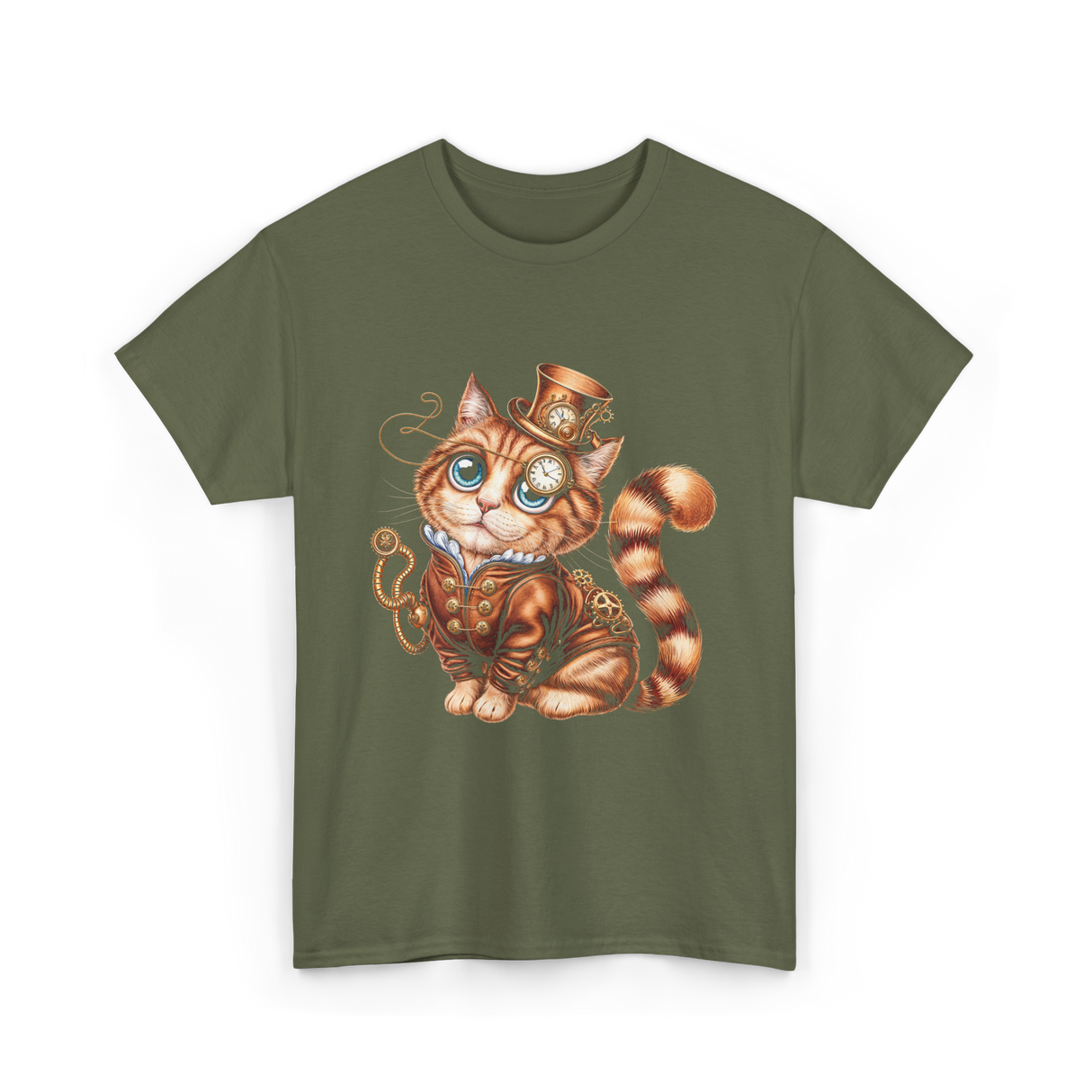 Steampunk Cat Steampunk Kitten T-Shirt - Military Green