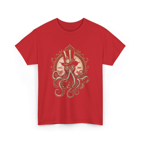 Steampunk Octopus Art Octopus T-Shirt - Red