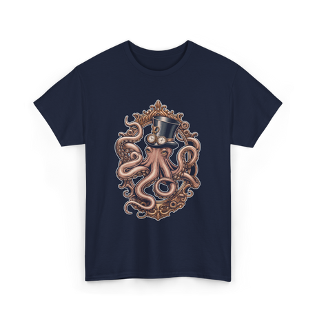 Steampunk Octopus Vintage Art T-Shirt - Navy