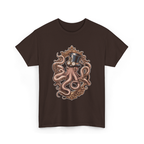 Steampunk Octopus Vintage Art T-Shirt - Dark Chocolate