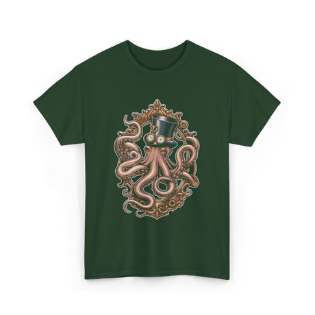 Steampunk Octopus Vintage Art T-Shirt - Forest Green
