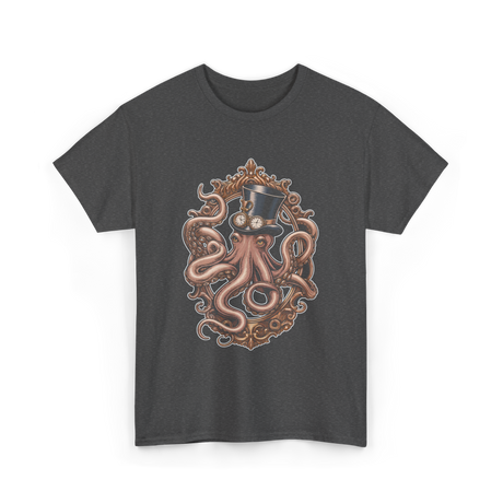 Steampunk Octopus Vintage Art T-Shirt - Dark Heather