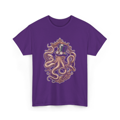 Steampunk Octopus Vintage Art T-Shirt - Purple