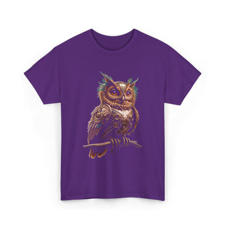 Steampunk Owl Vintage Owl Art T-Shirt - Purple
