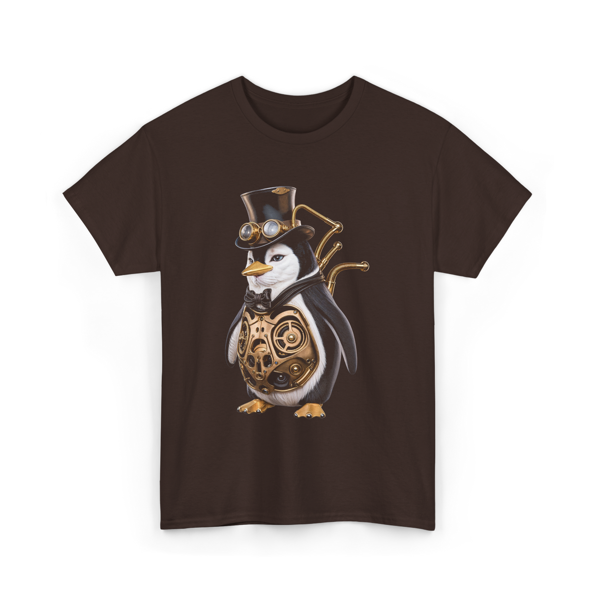 Steampunk Penguin Penguin Lover T-Shirt - Dark Chocolate