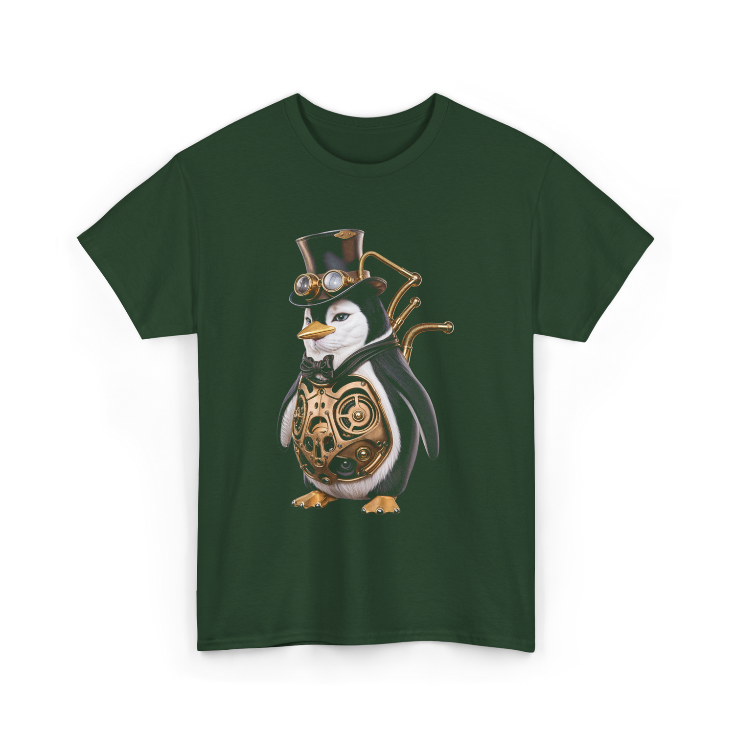 Steampunk Penguin Penguin Lover T-Shirt - Forest Green