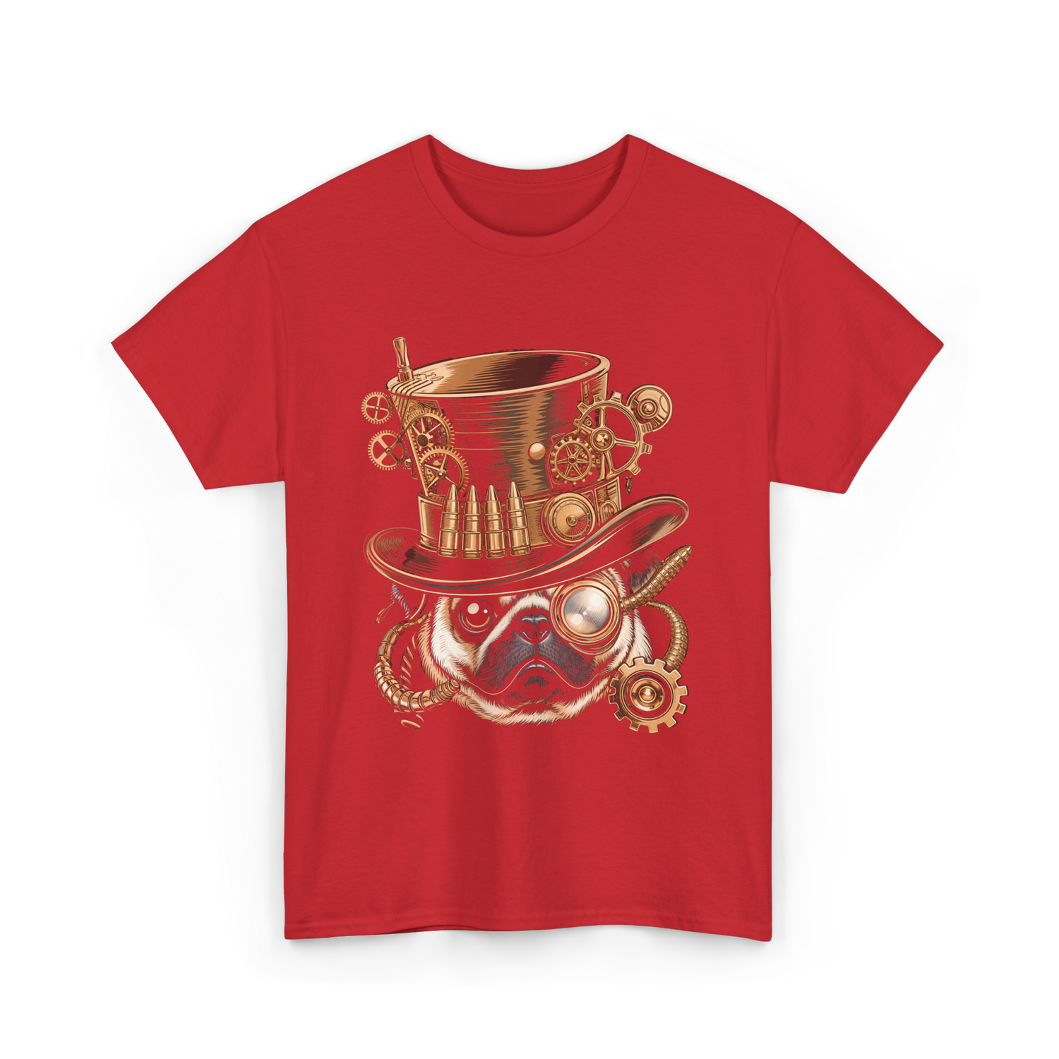 Steampunk Pug Dog Steampunk Pug T-Shirt - Red