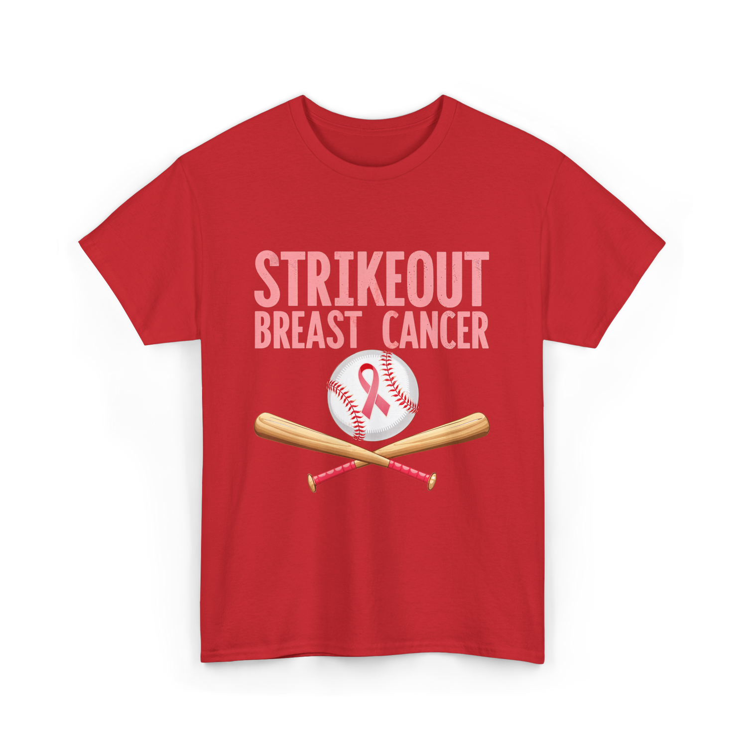 Strikeout Breast Cancer Baseball Awareness T-Shirt - Red