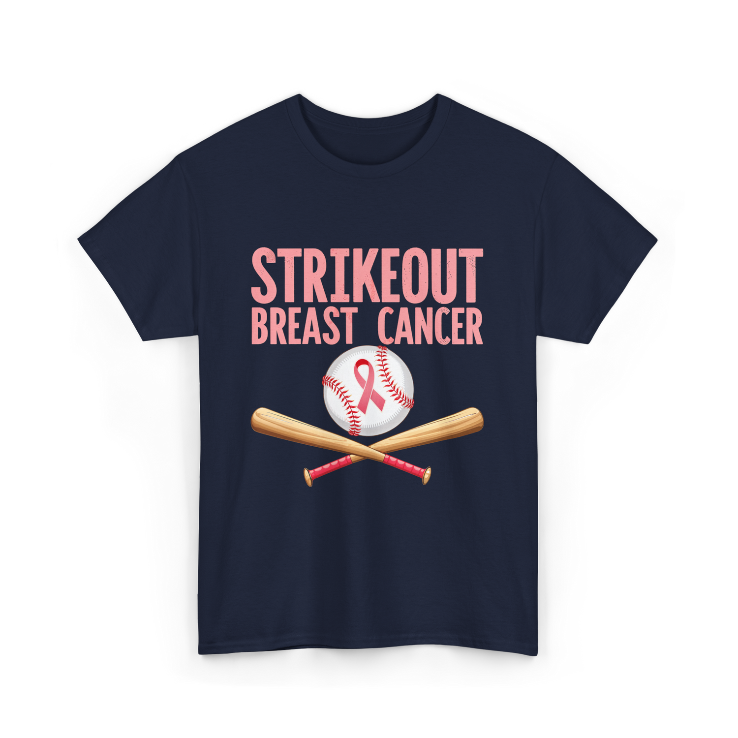 Strikeout Breast Cancer Baseball Awareness T-Shirt - Navy