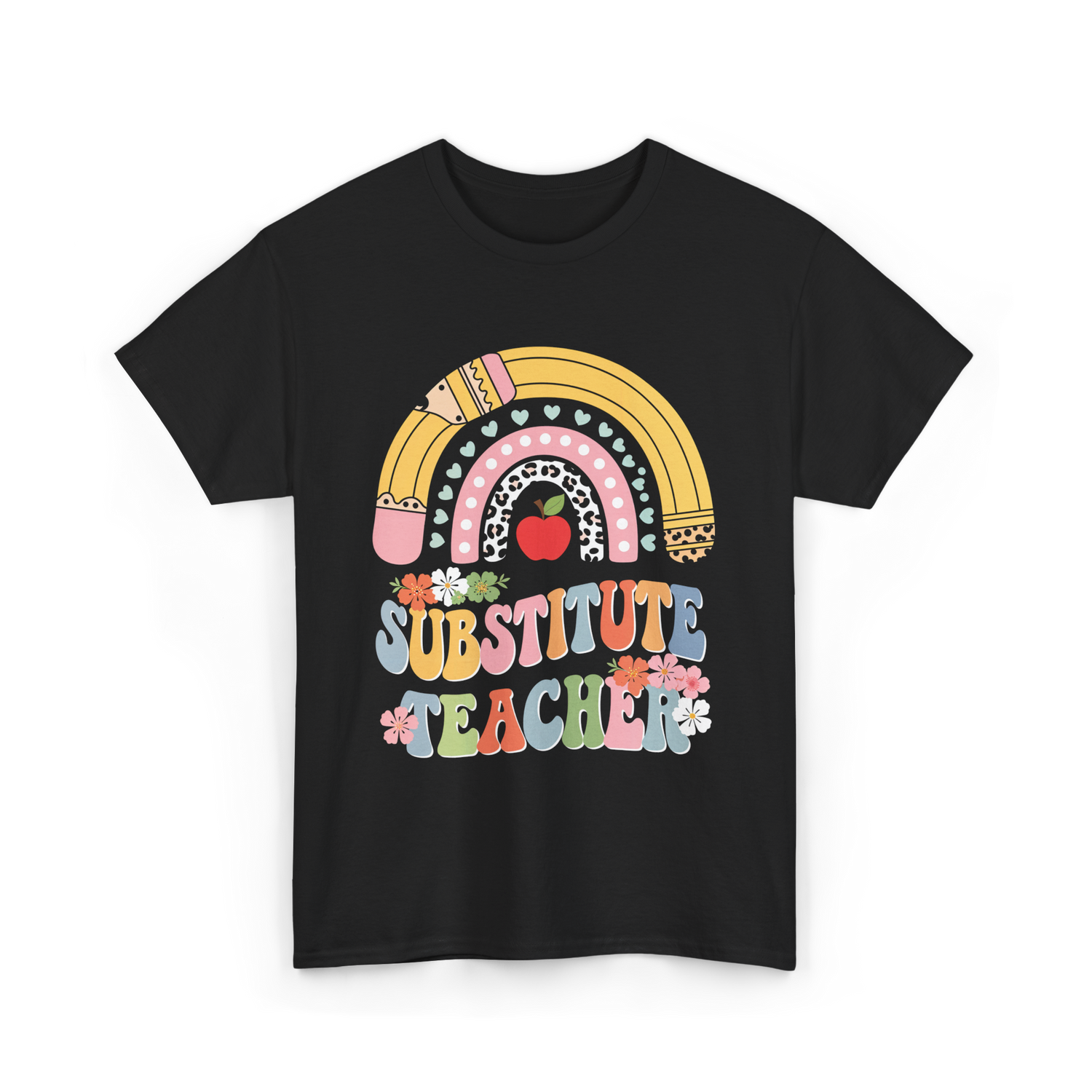 Substitute Teacher Rainbow Teacher T-Shirt - Black