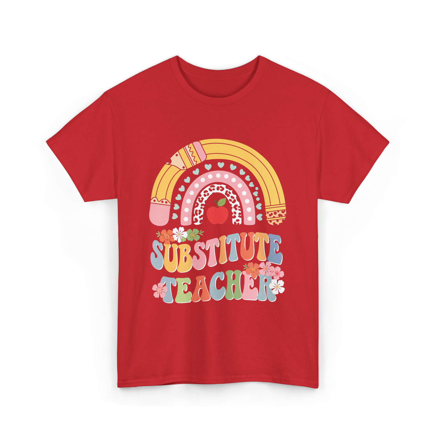 Substitute Teacher Rainbow Teacher T-Shirt - Red
