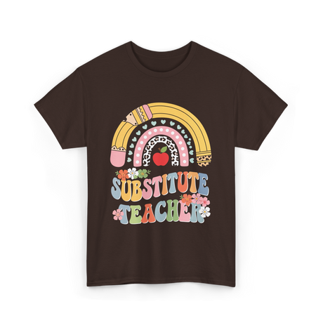 Substitute Teacher Rainbow Teacher T-Shirt - Dark Chocolate