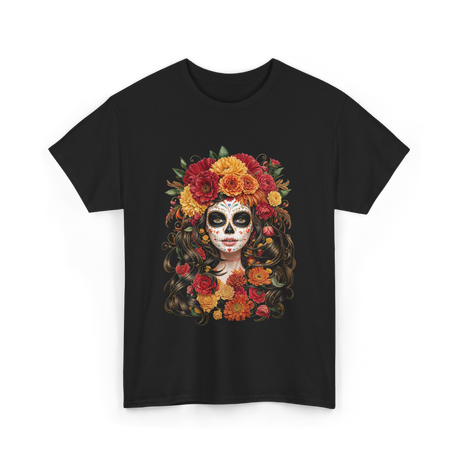 Sugar Skull Floral Art Sugar Skull T-Shirt - Black