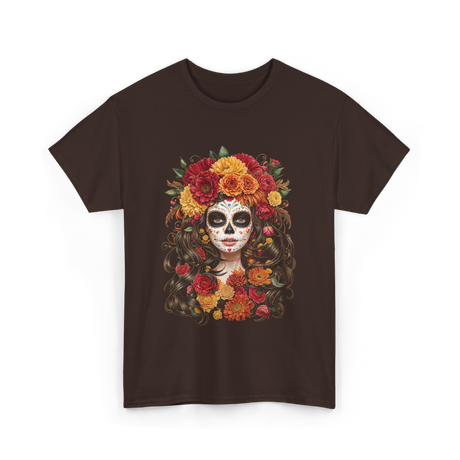 Sugar Skull Floral Art Sugar Skull T-Shirt - Dark Chocolate