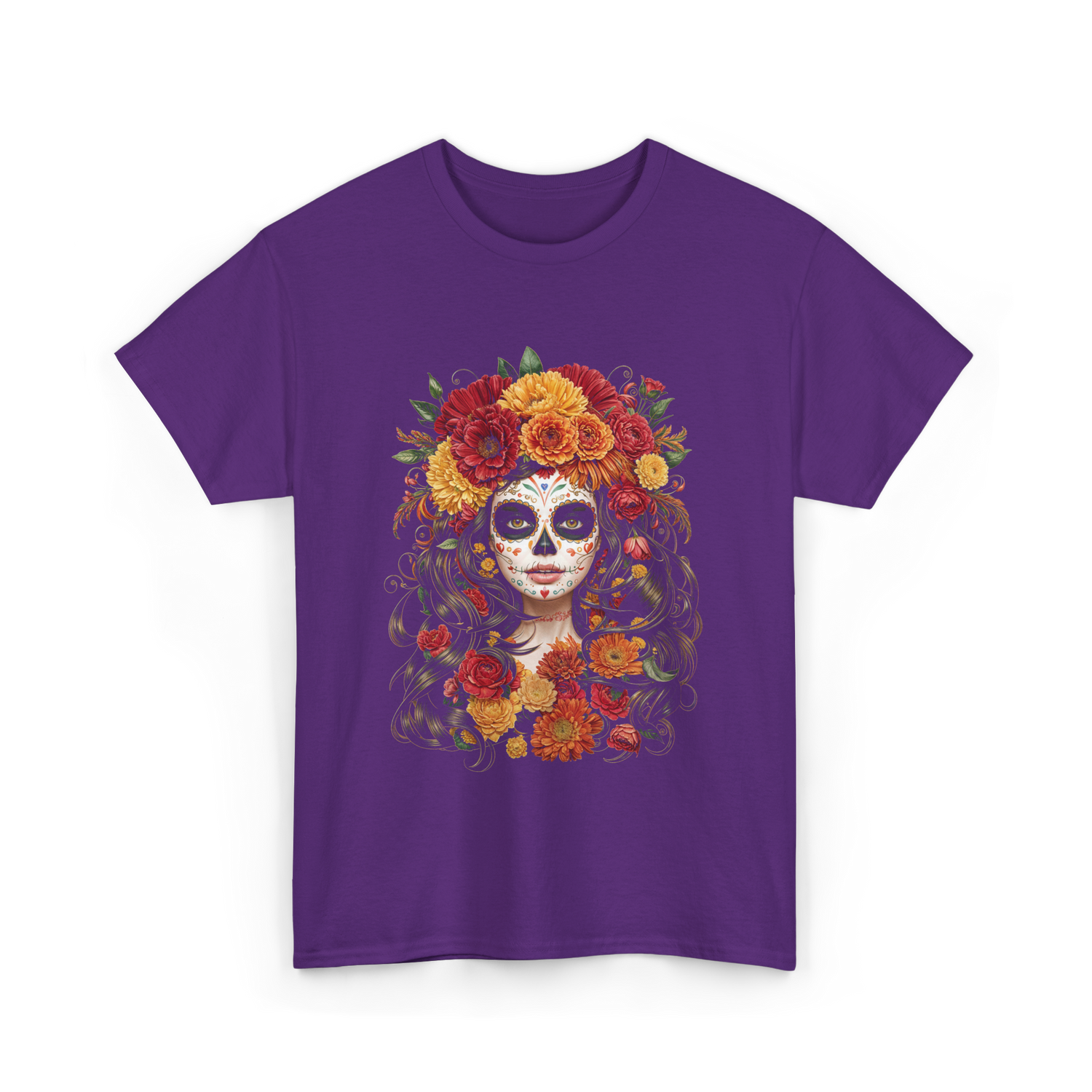 Sugar Skull Floral Art Sugar Skull T-Shirt - Purple