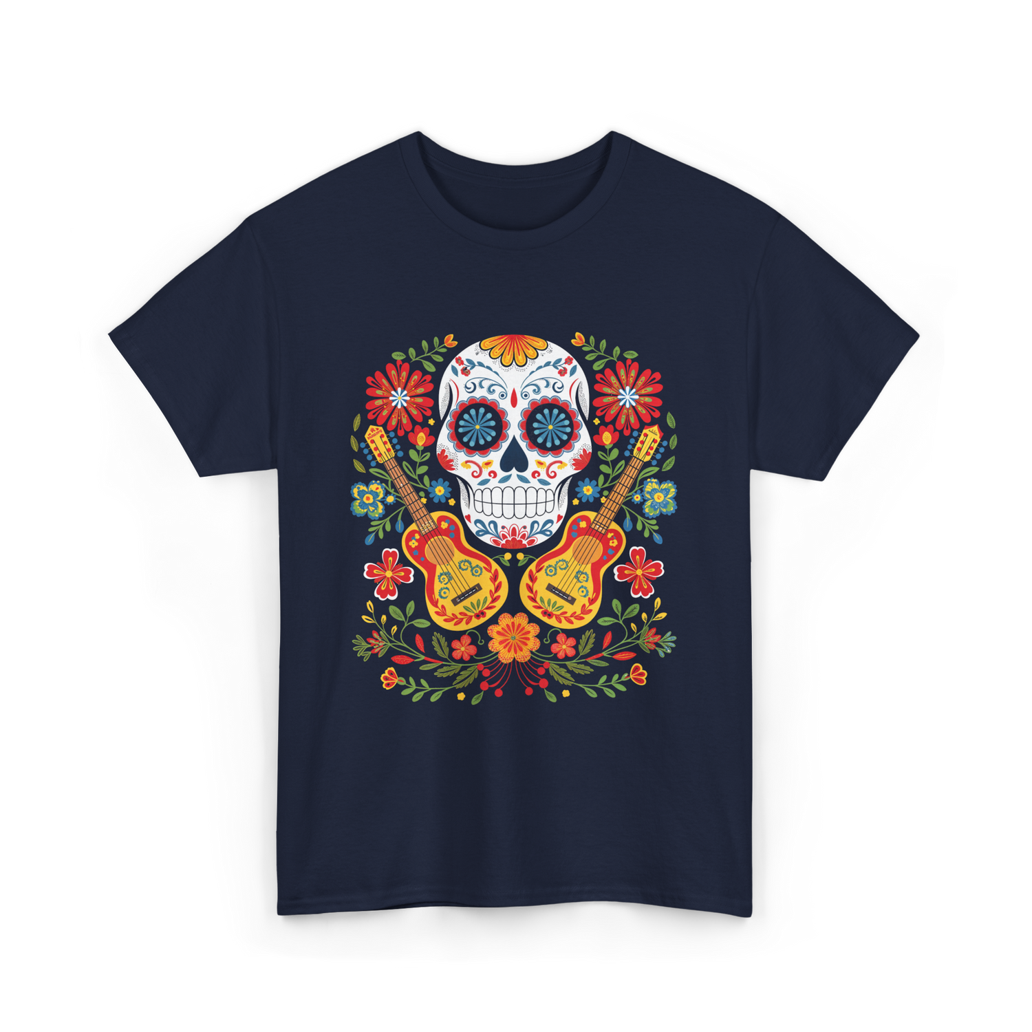 Sugar Skull Guitar T-Shirt - Navy