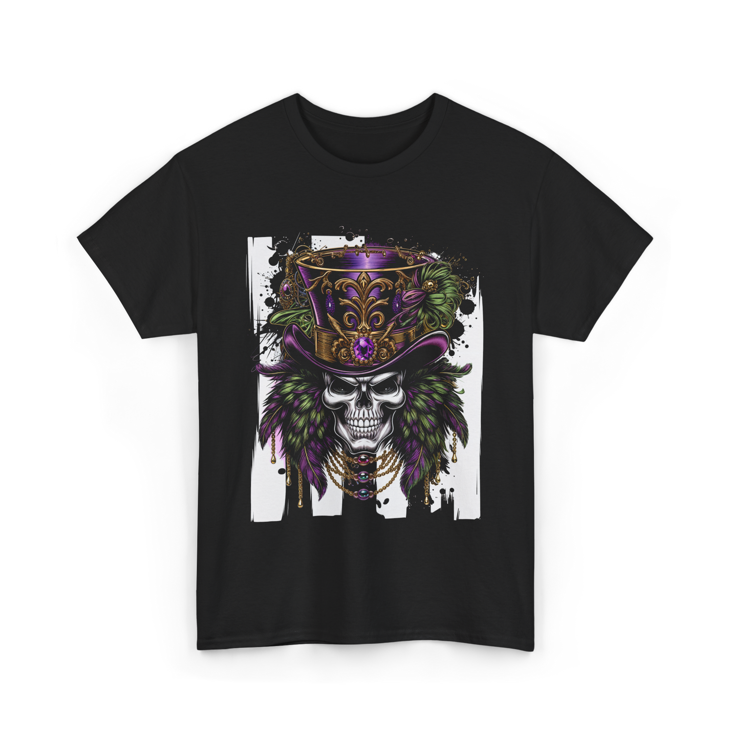 Sugar Skull Hat Carnival Decor T-Shirt - Black