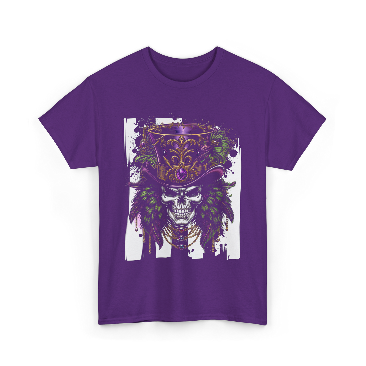 Sugar Skull Hat Carnival Decor T-Shirt - Purple