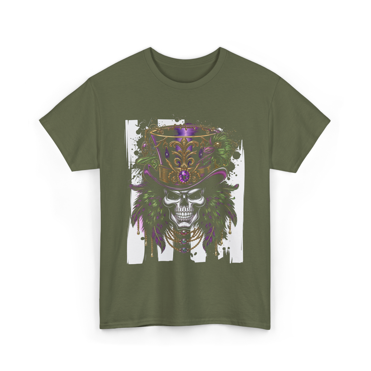 Sugar Skull Hat Carnival Decor T-Shirt - Military Green