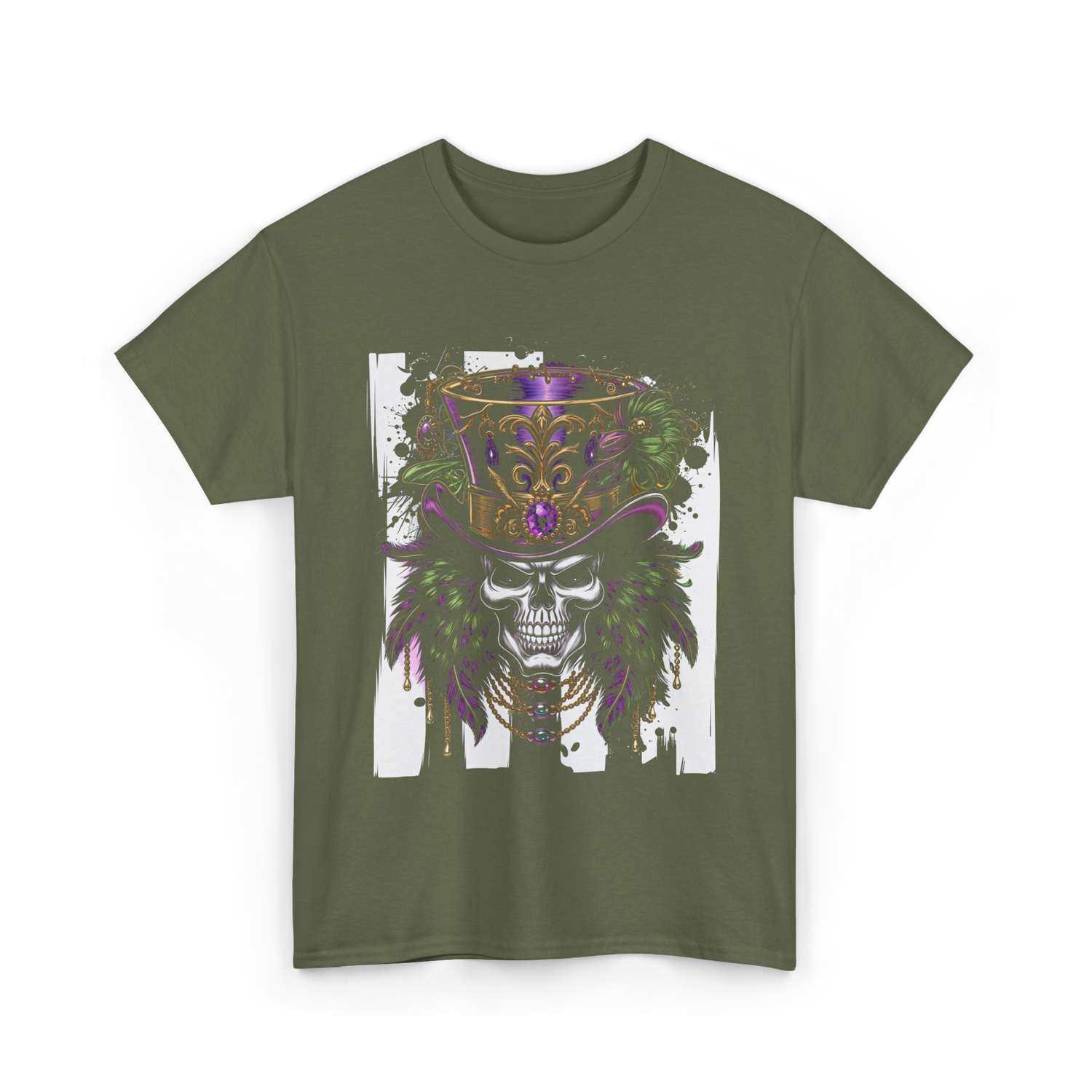 Sugar Skull Hat Carnival Decor T-Shirt - Military Green