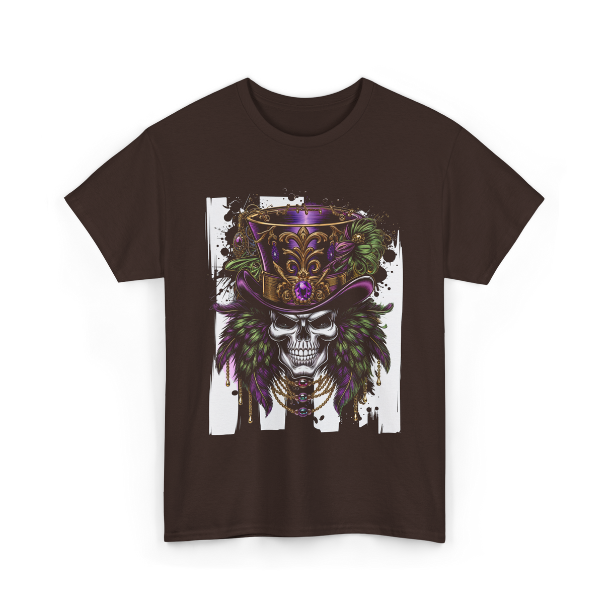 Sugar Skull Hat Carnival Decor T-Shirt - Dark Chocolate