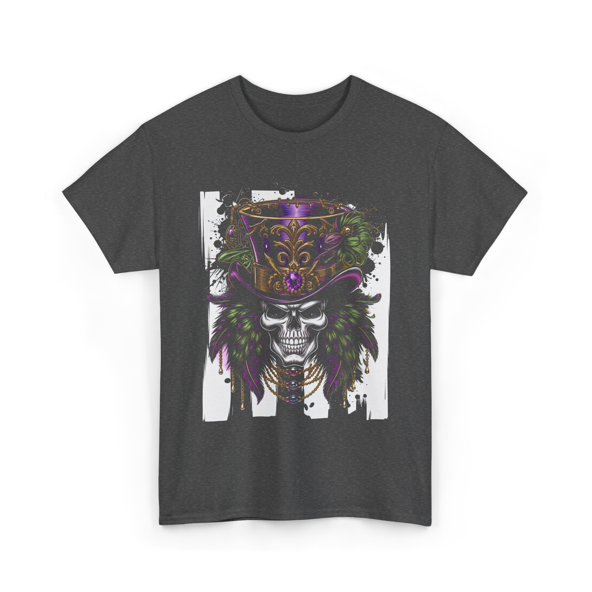 Sugar Skull Hat Carnival Decor T-Shirt - Dark Heather