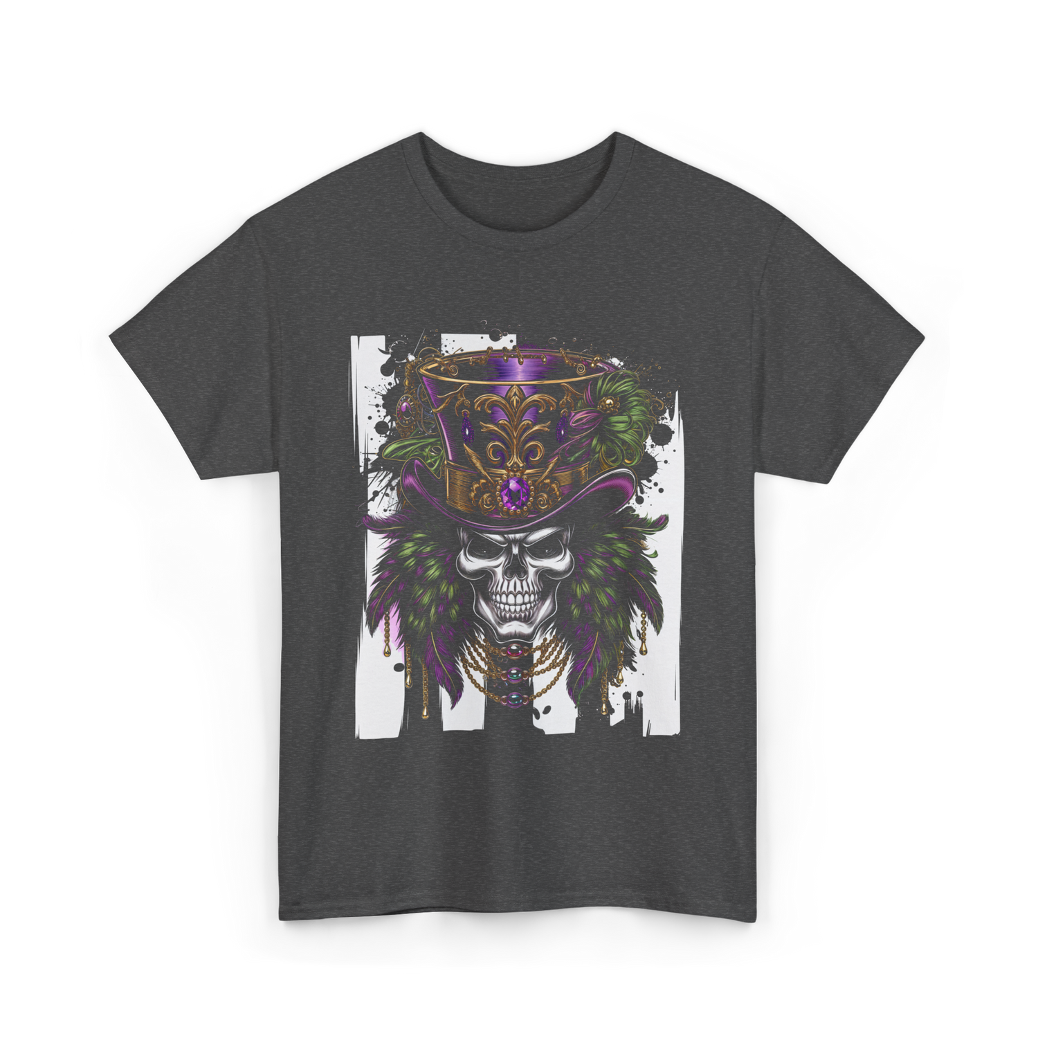 Sugar Skull Hat Carnival Decor T-Shirt - Dark Heather
