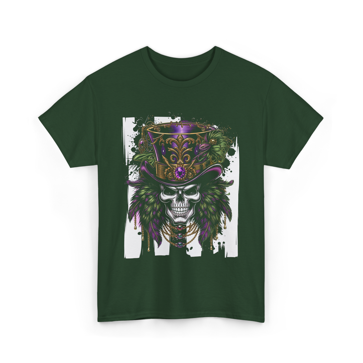 Sugar Skull Hat Carnival Decor T-Shirt - Forest Green