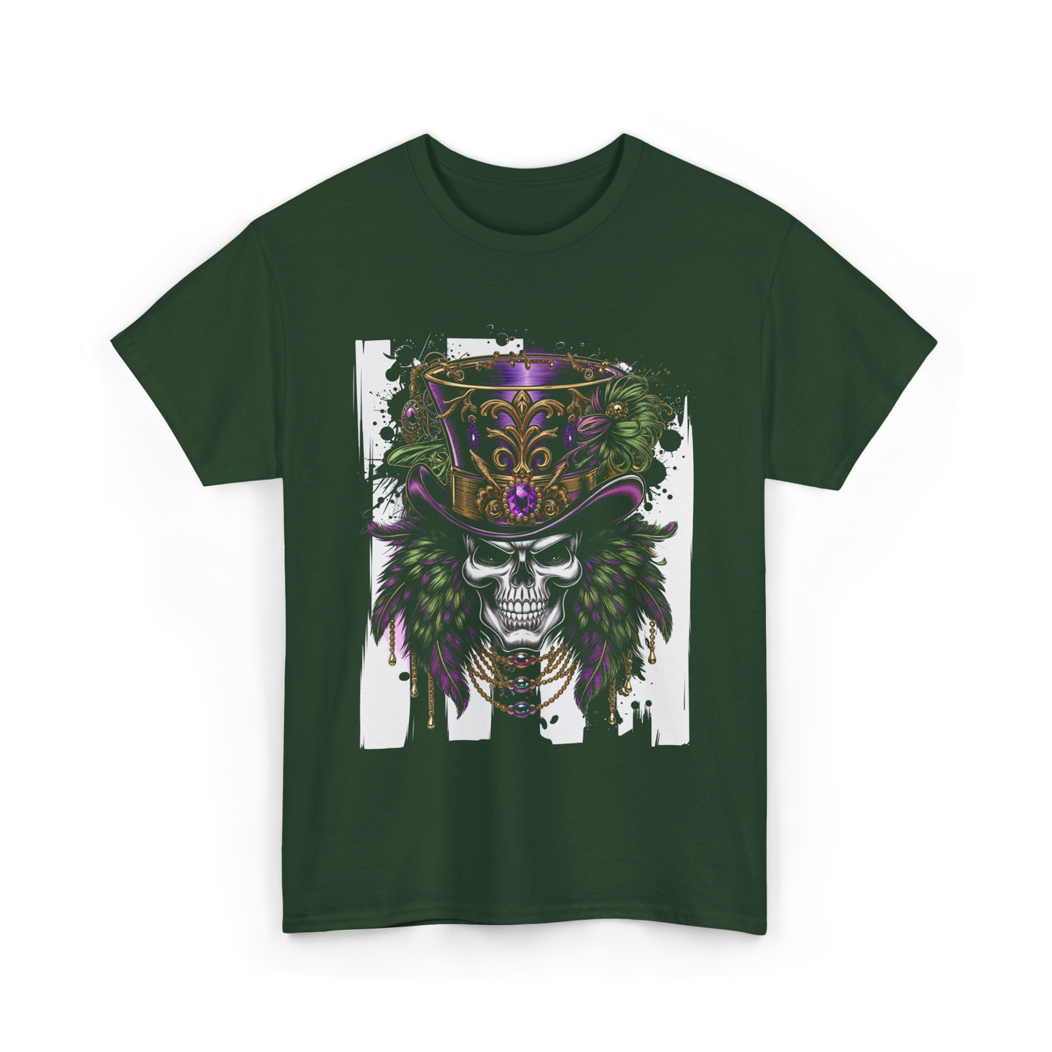 Sugar Skull Hat Carnival Decor T-Shirt - Forest Green