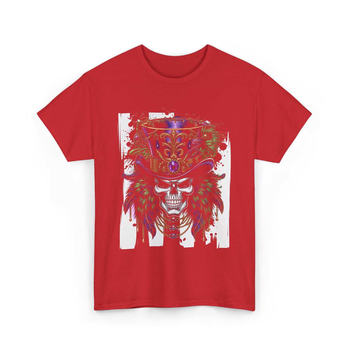 Sugar Skull Hat Carnival Decor T-Shirt - Red