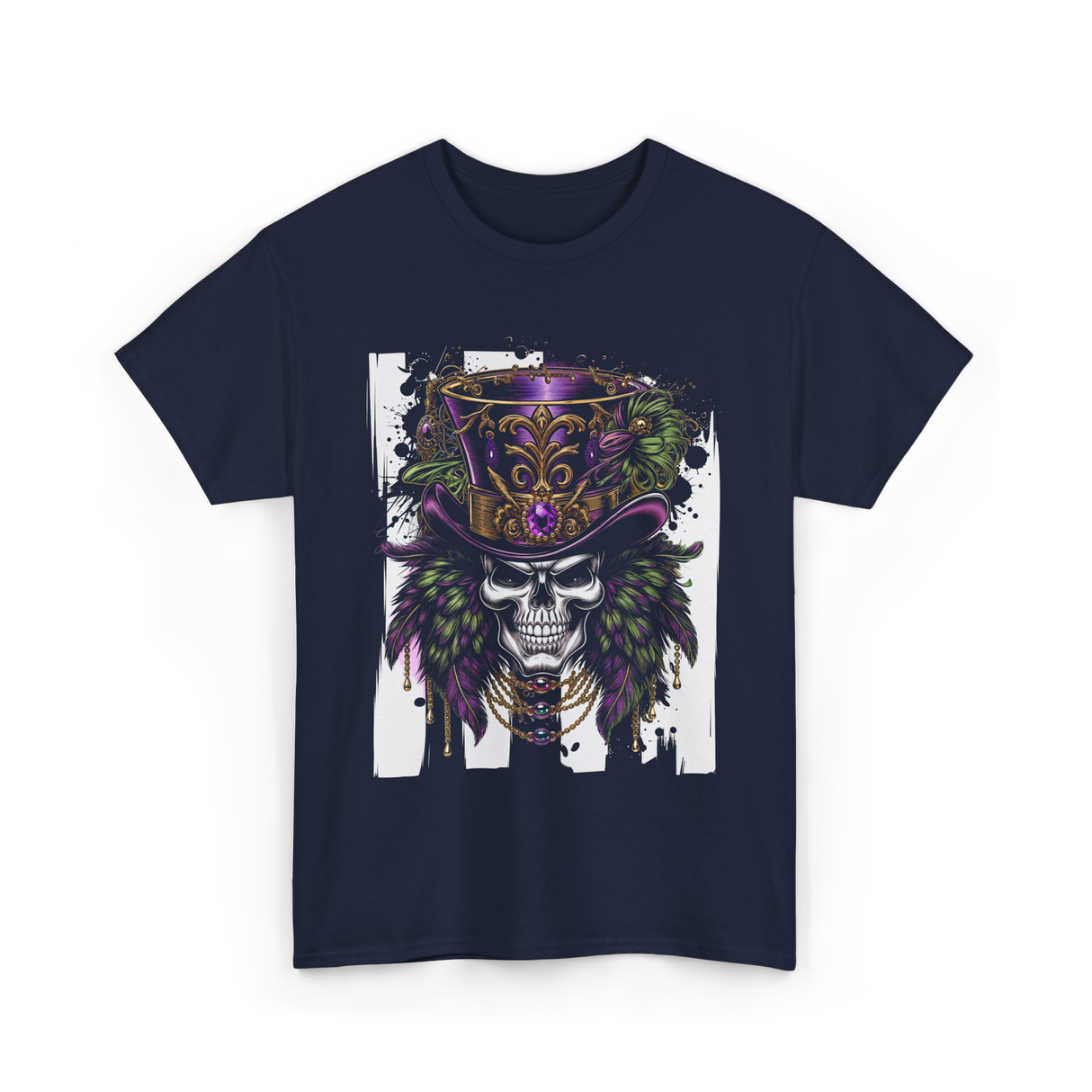 Sugar Skull Hat Carnival Decor T-Shirt - Navy