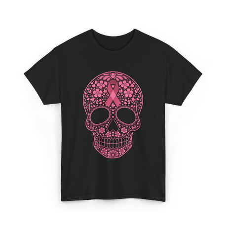 Sugar Skull Pink Ribbon Awareness T-Shirt - Black
