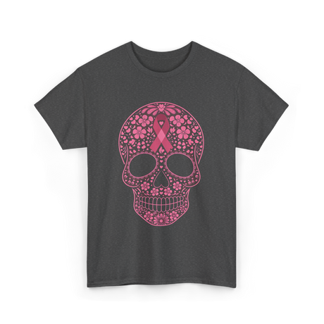 Sugar Skull Pink Ribbon Awareness T-Shirt - Dark Heather