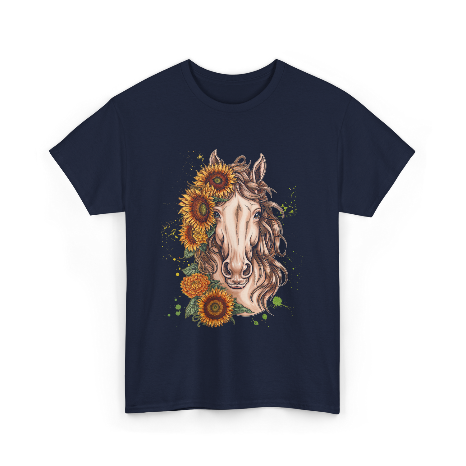 Sunflower Horse Portrait Equestrian T-Shirt - Navy