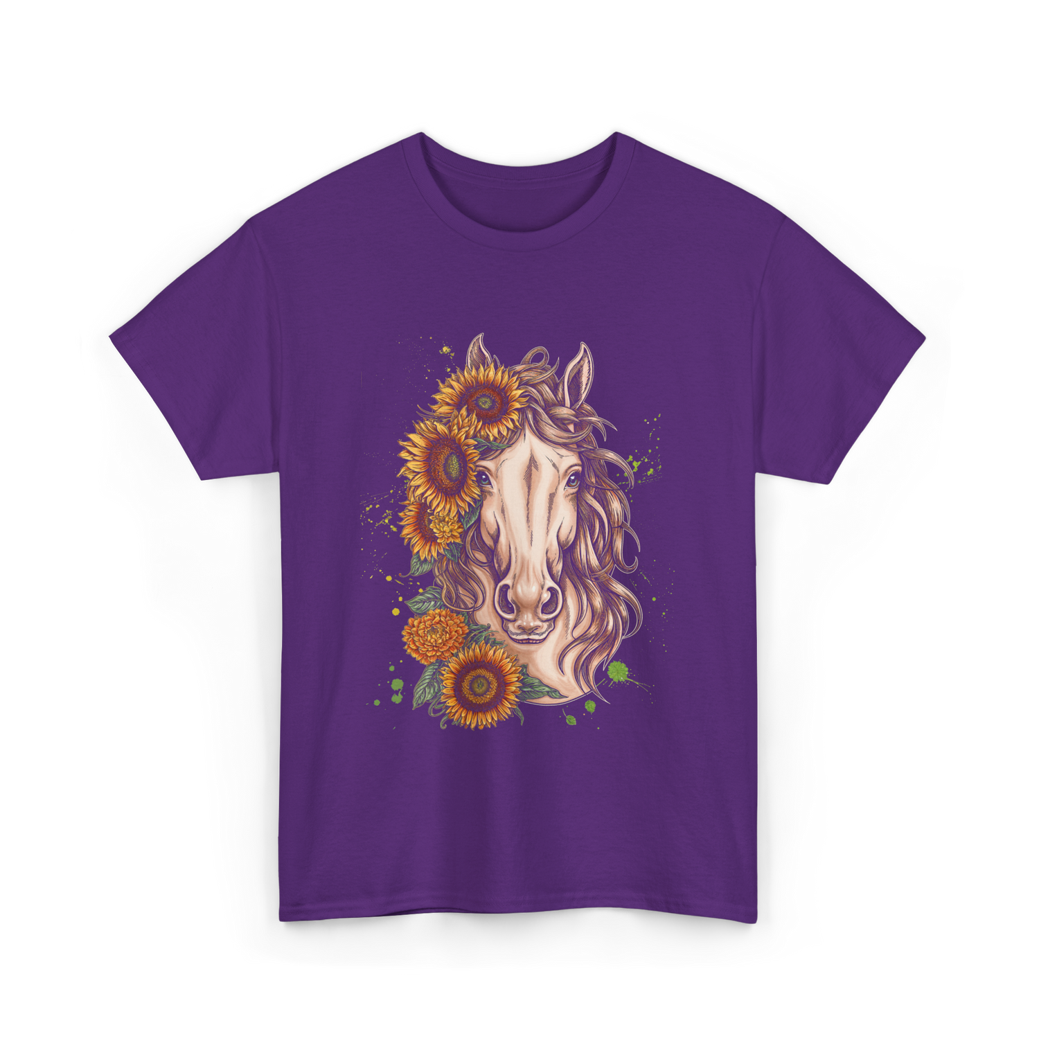 Sunflower Horse Portrait Equestrian T-Shirt - Purple