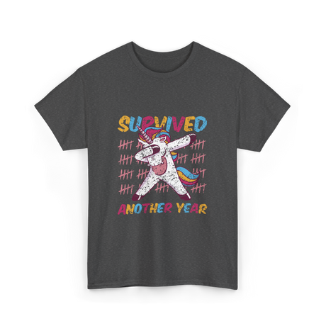Survived Another Year Unicorn T-Shirt - Dark Heather