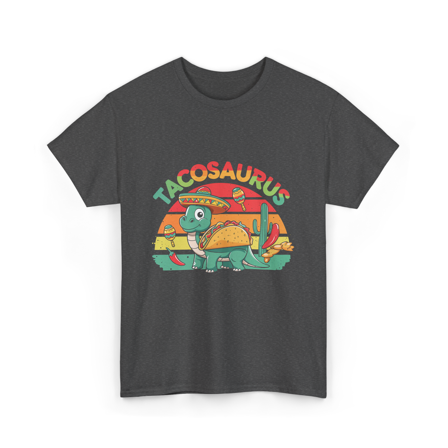 Tacosaurus Taco Dinosaur T-Shirt - Dark Heather