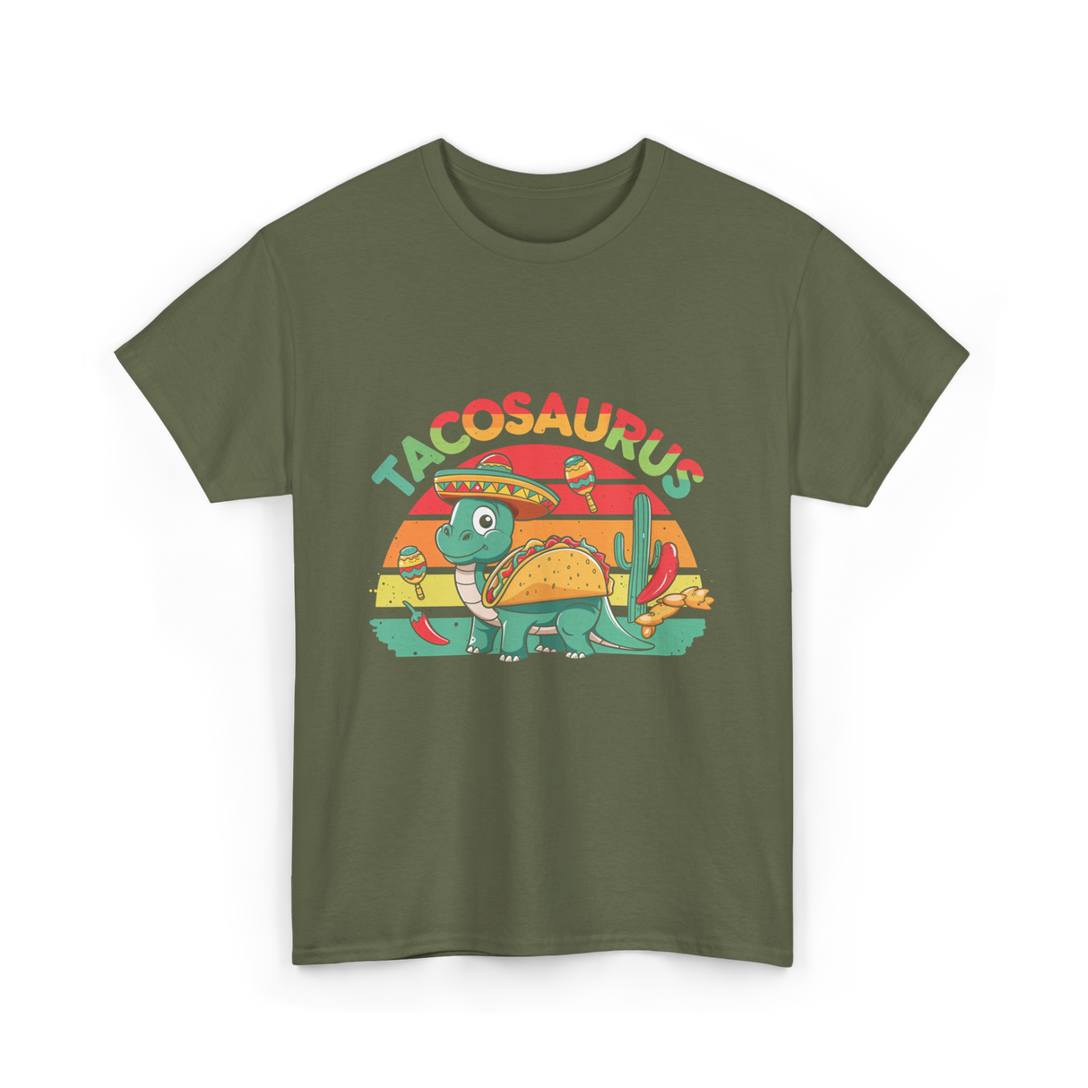 Tacosaurus Taco Dinosaur T-Shirt - Military Green