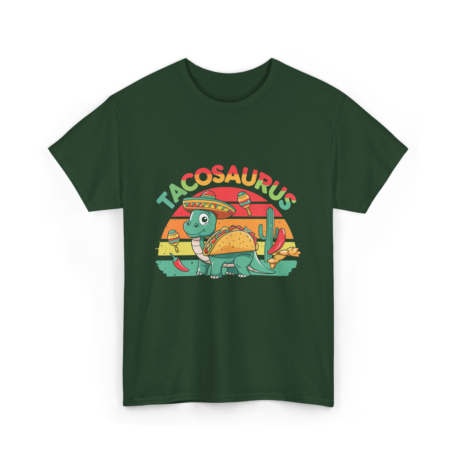 Tacosaurus Taco Dinosaur T-Shirt - Forest Green