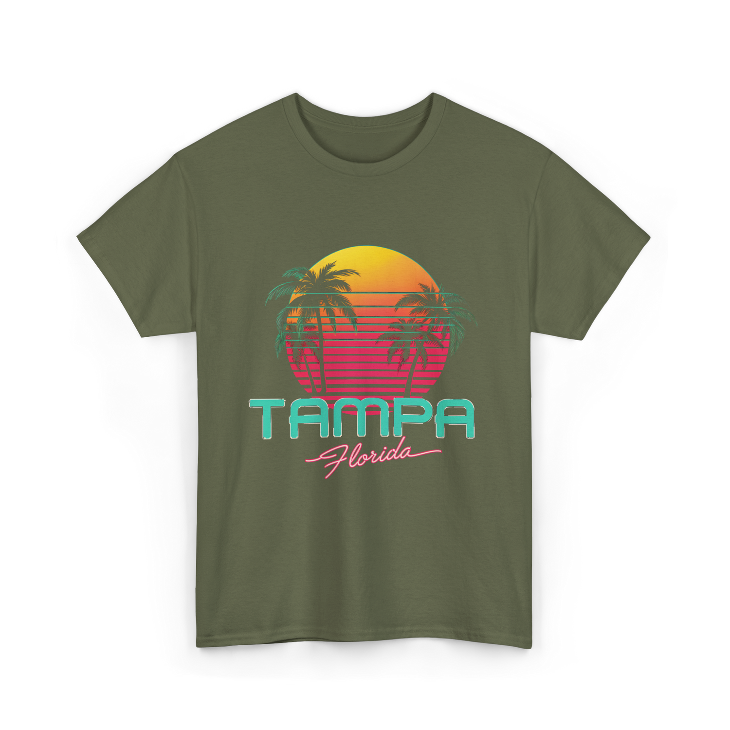 Tampa Florida Retro Art T-Shirt - Military Green