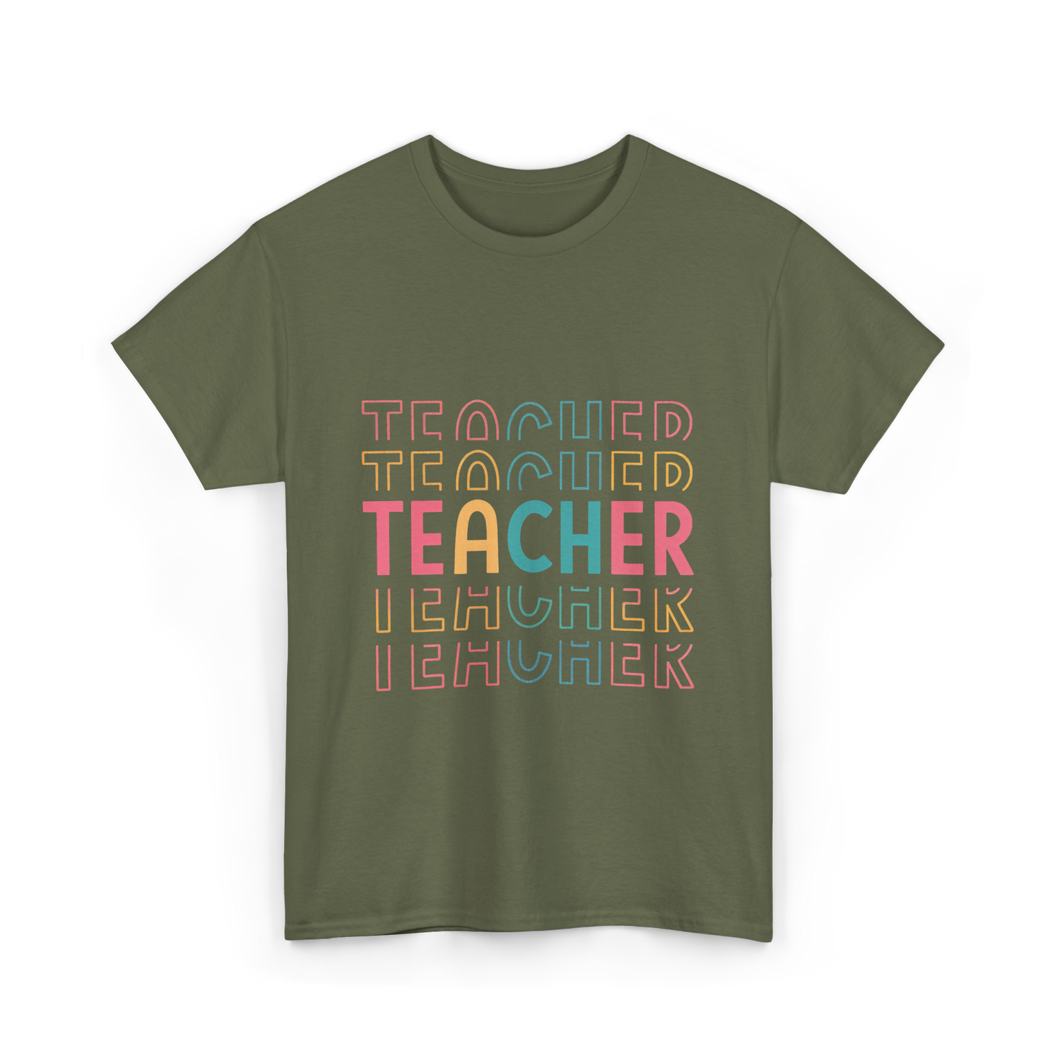 Teacher Colorful Design Teacher T-Shirt - Military Green