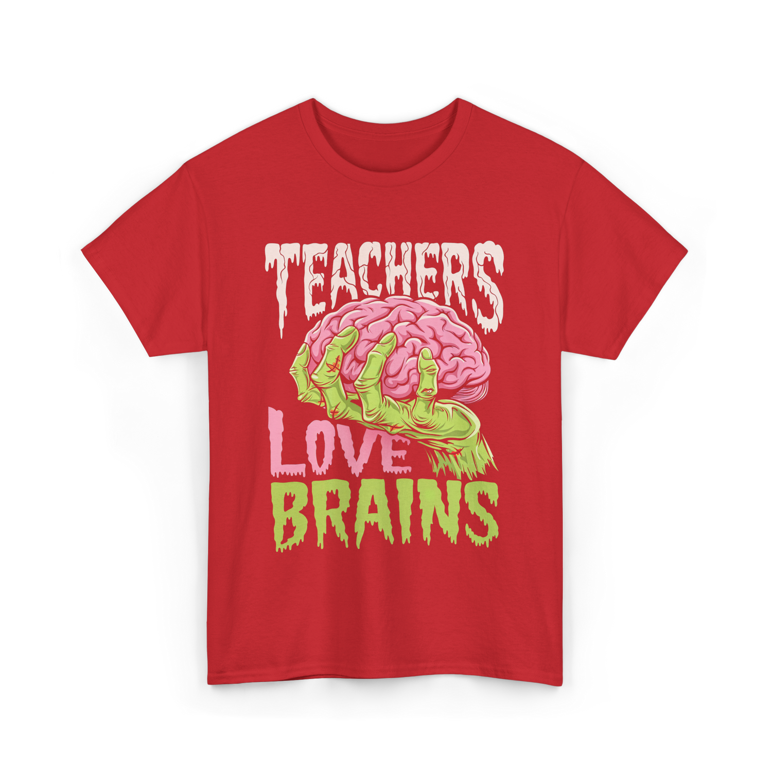 Teachers Love Brains Zombie T-Shirt - Red