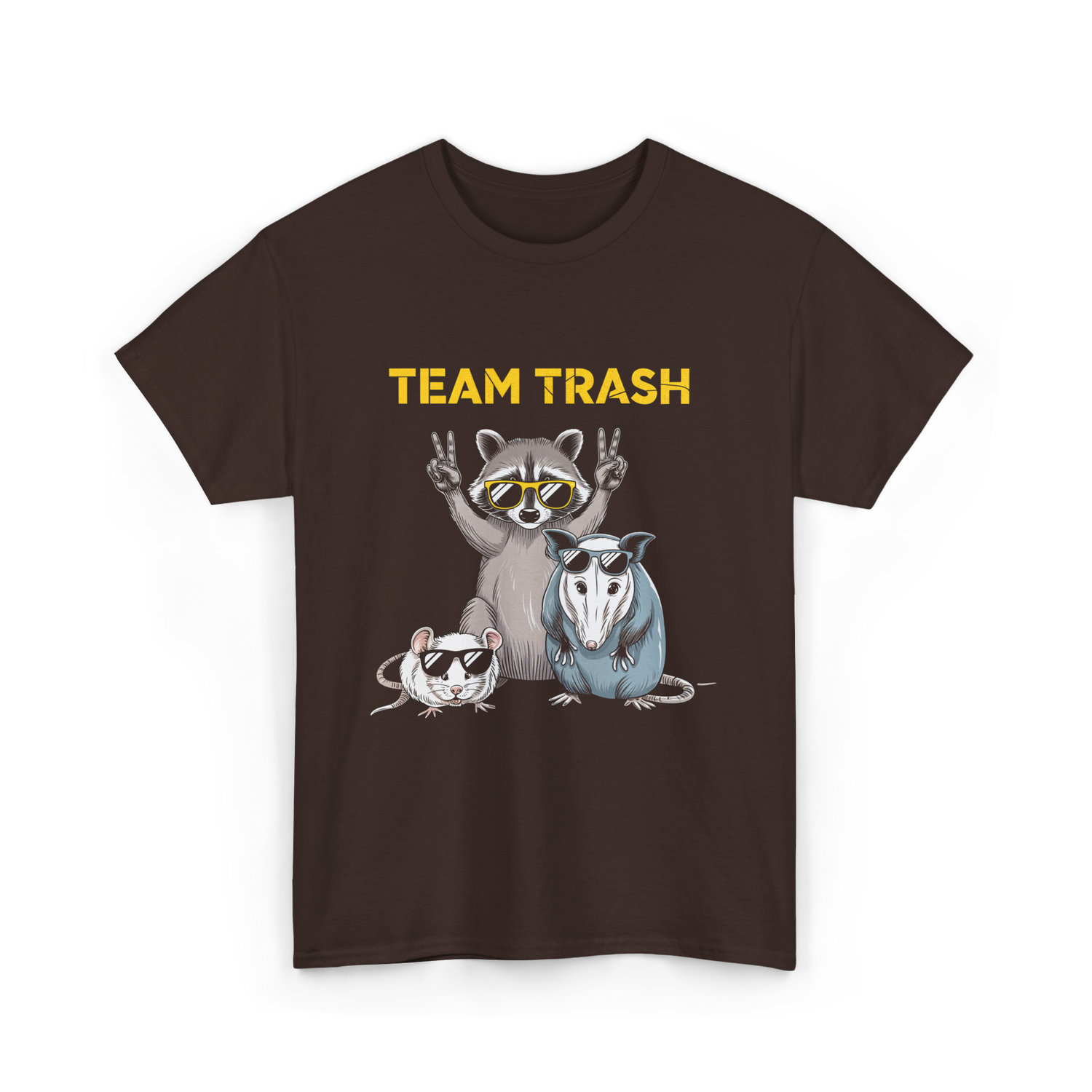 Team Trash Raccoon Opossum T-Shirt - Dark Chocolate