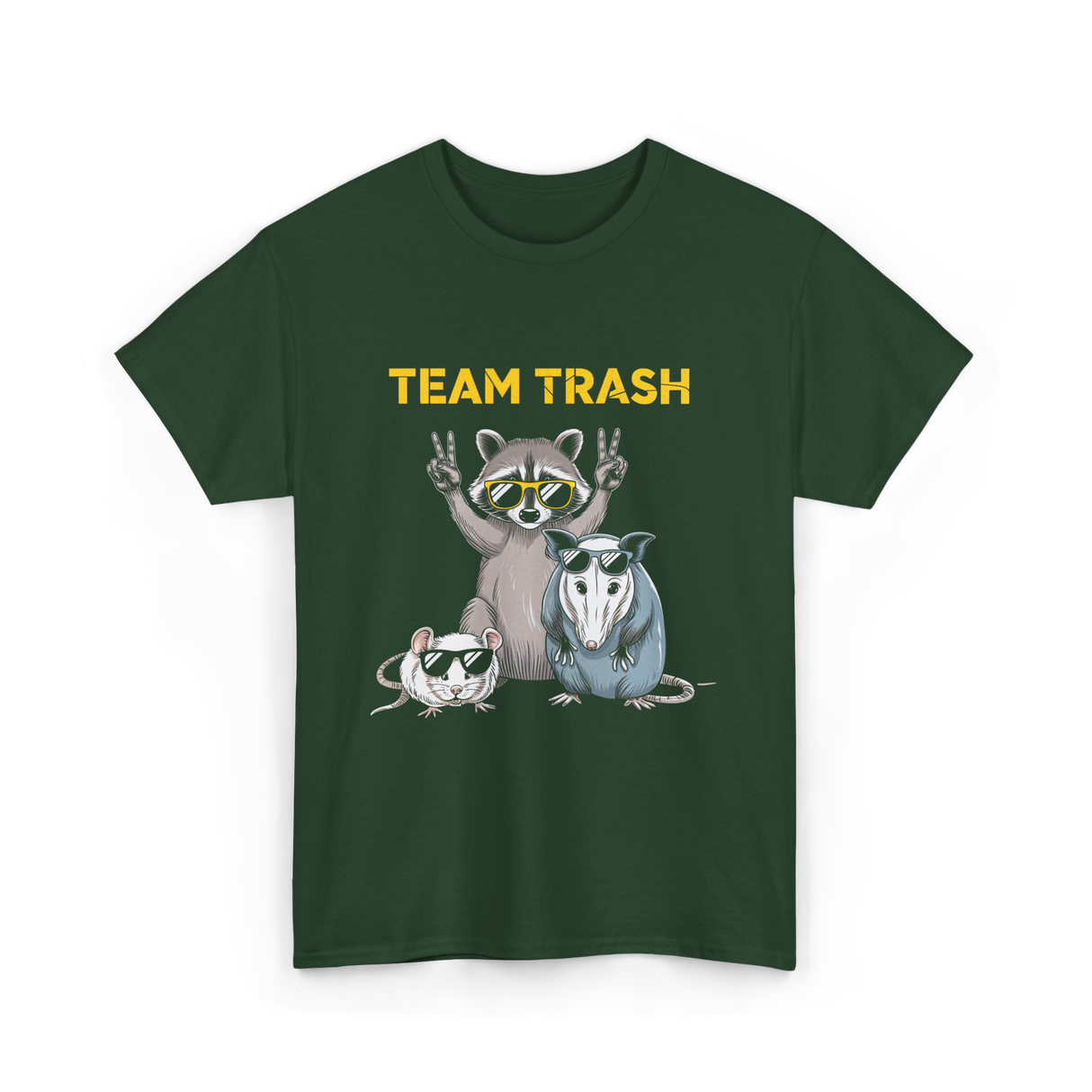 Team Trash Raccoon Opossum T-Shirt - Forest Green