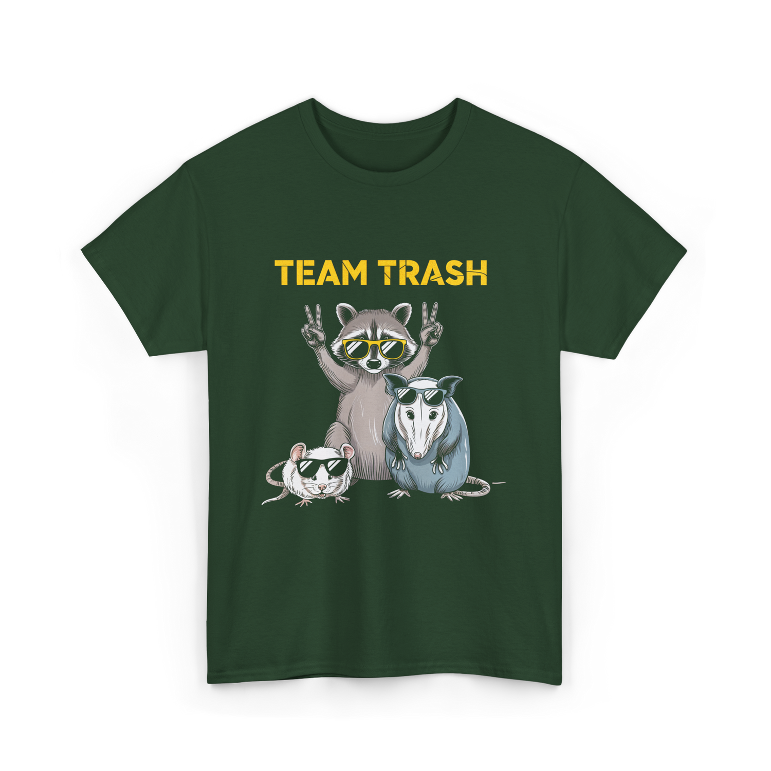 Team Trash Raccoon Opossum T-Shirt - Forest Green