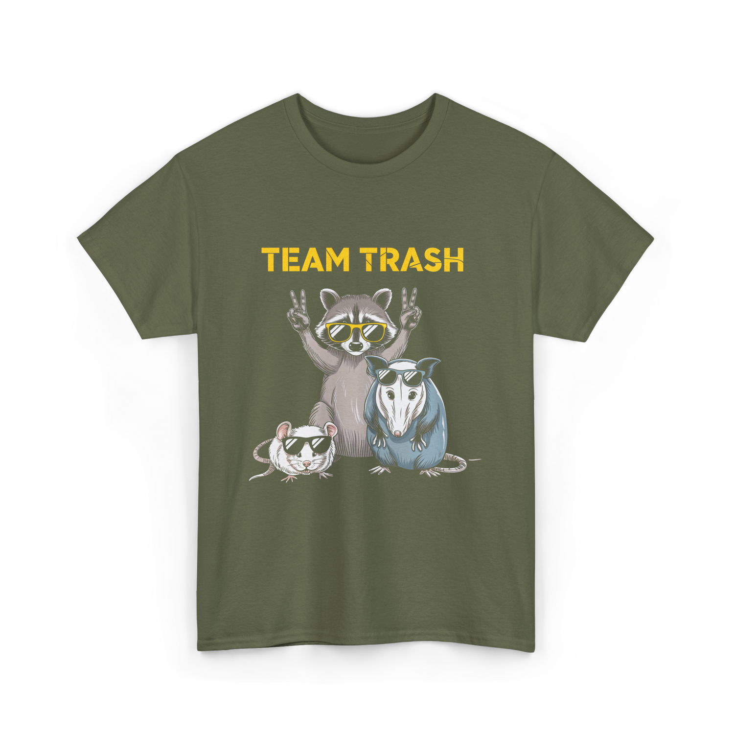 Team Trash Raccoon Opossum T-Shirt - Military Green