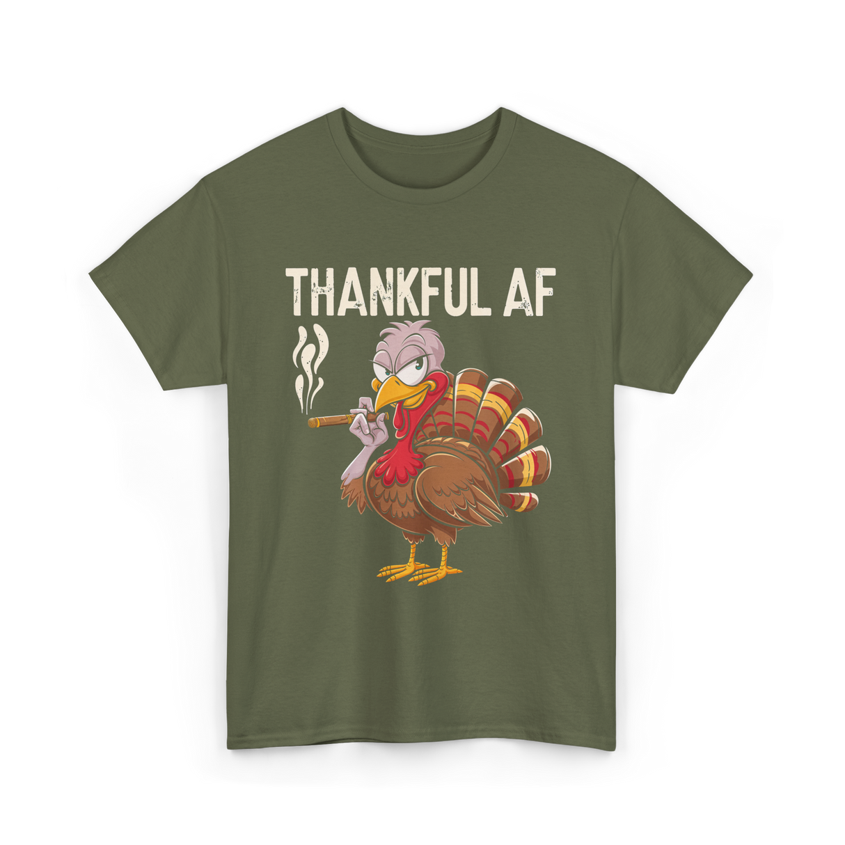 Thankful AF Turkey Cannabis Stoner T-Shirt - Military Green